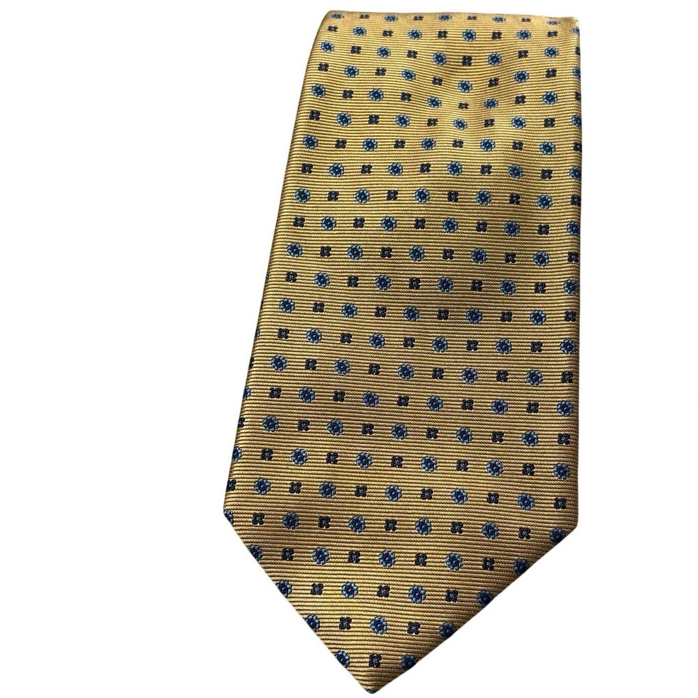 Vintage Brooks Brothers 346 Pure Silk Tie Yellow w/ Blue Micro Floral Pattern